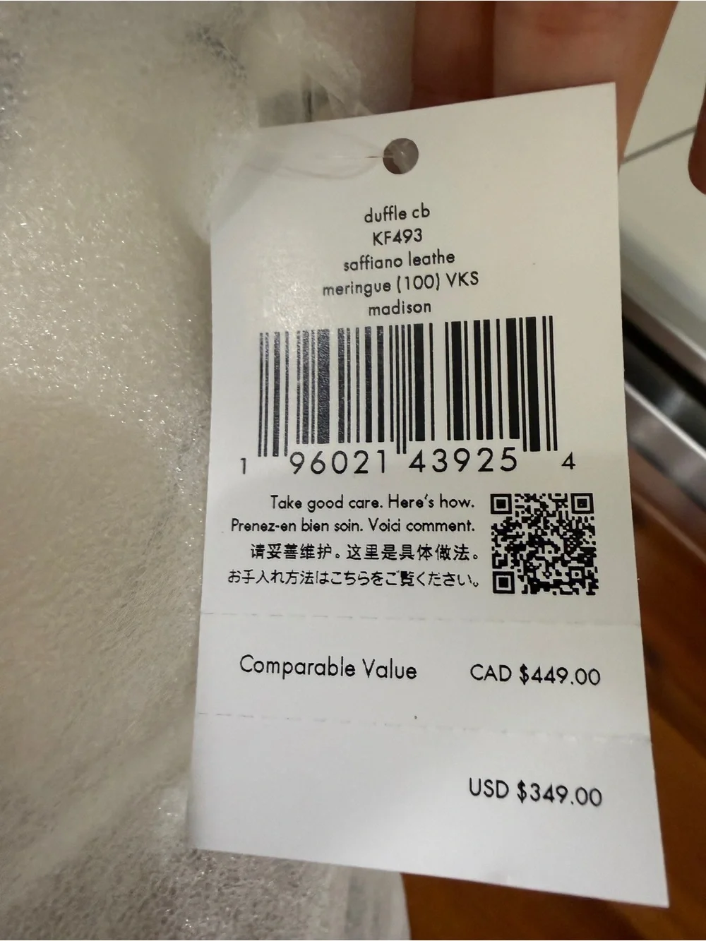 NWT - Kate Spade Madison Duffle, meringue crossbody